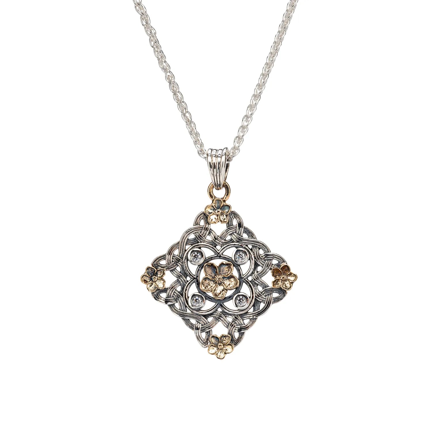 Keith Jack Sterling Silver + 10k CZ Forget-Me-Not Pendant