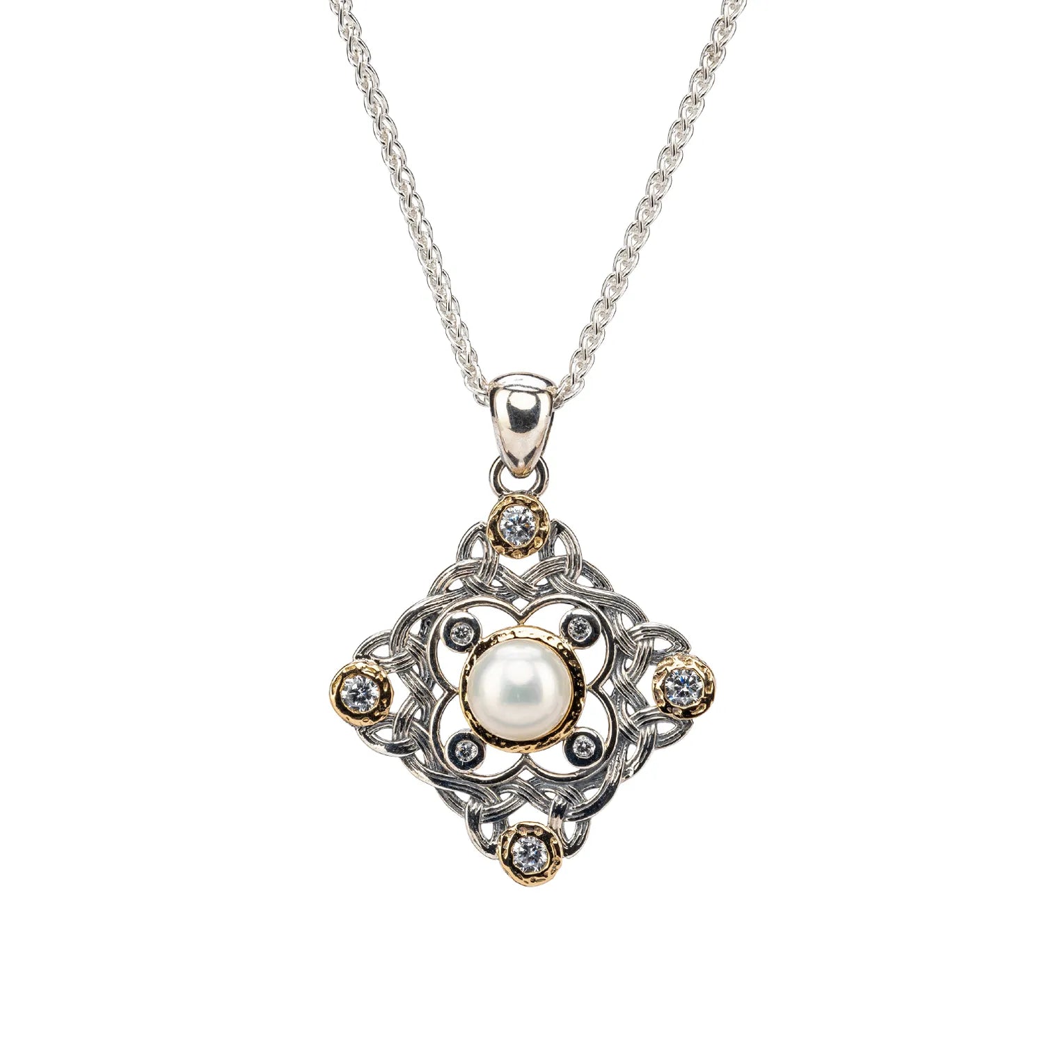 Keith Jack Sterling Silver + 10k Fresh Water Pearl & CZ Celestial Pendant