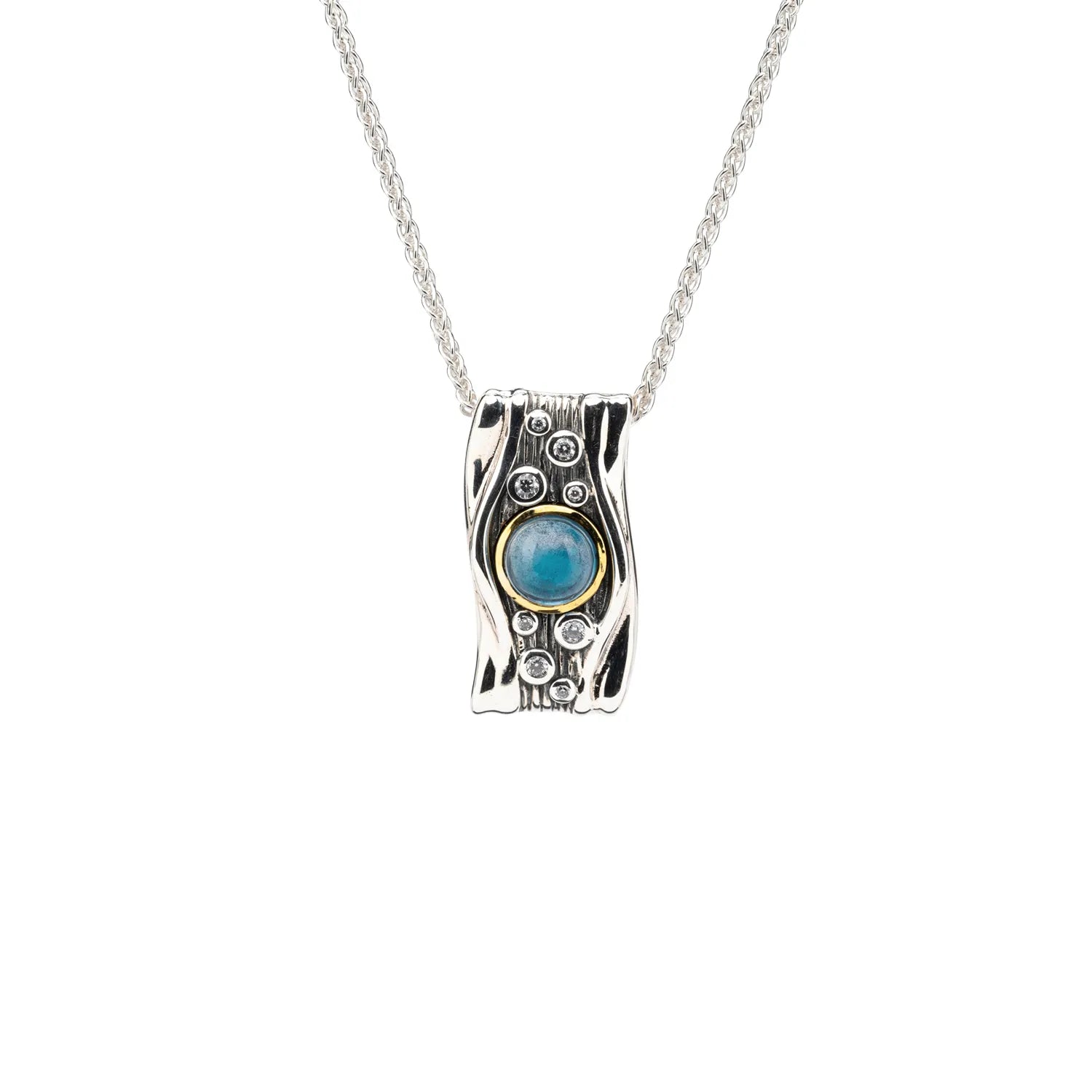 Keith Jack Sterling Silver + 10k London Blue Topaz & CZ Rocks 'n Rivers Pendant