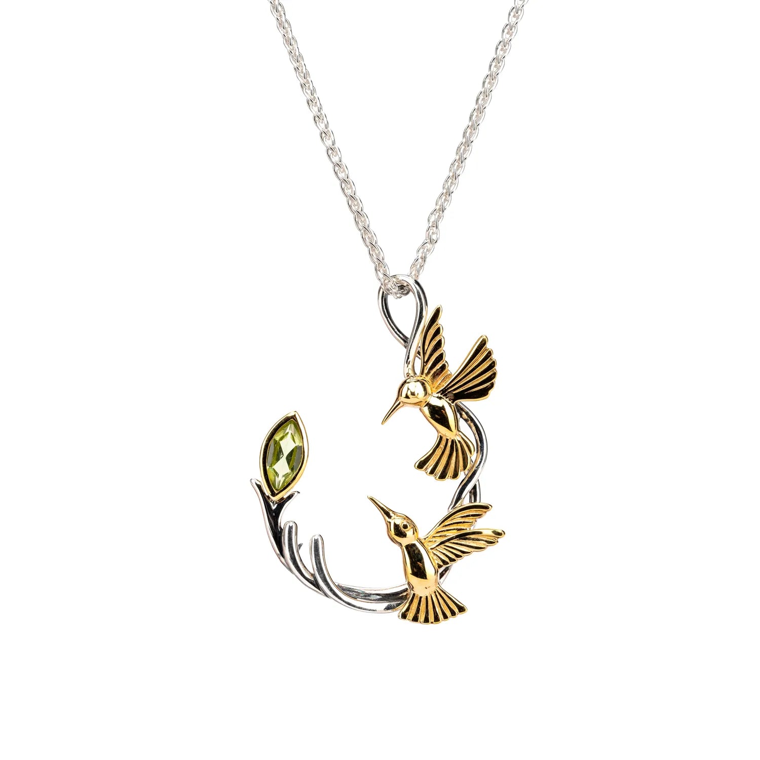 Keith Jack Sterling Silver + 10k Marquise Peridot Double Hummingbird Pendant