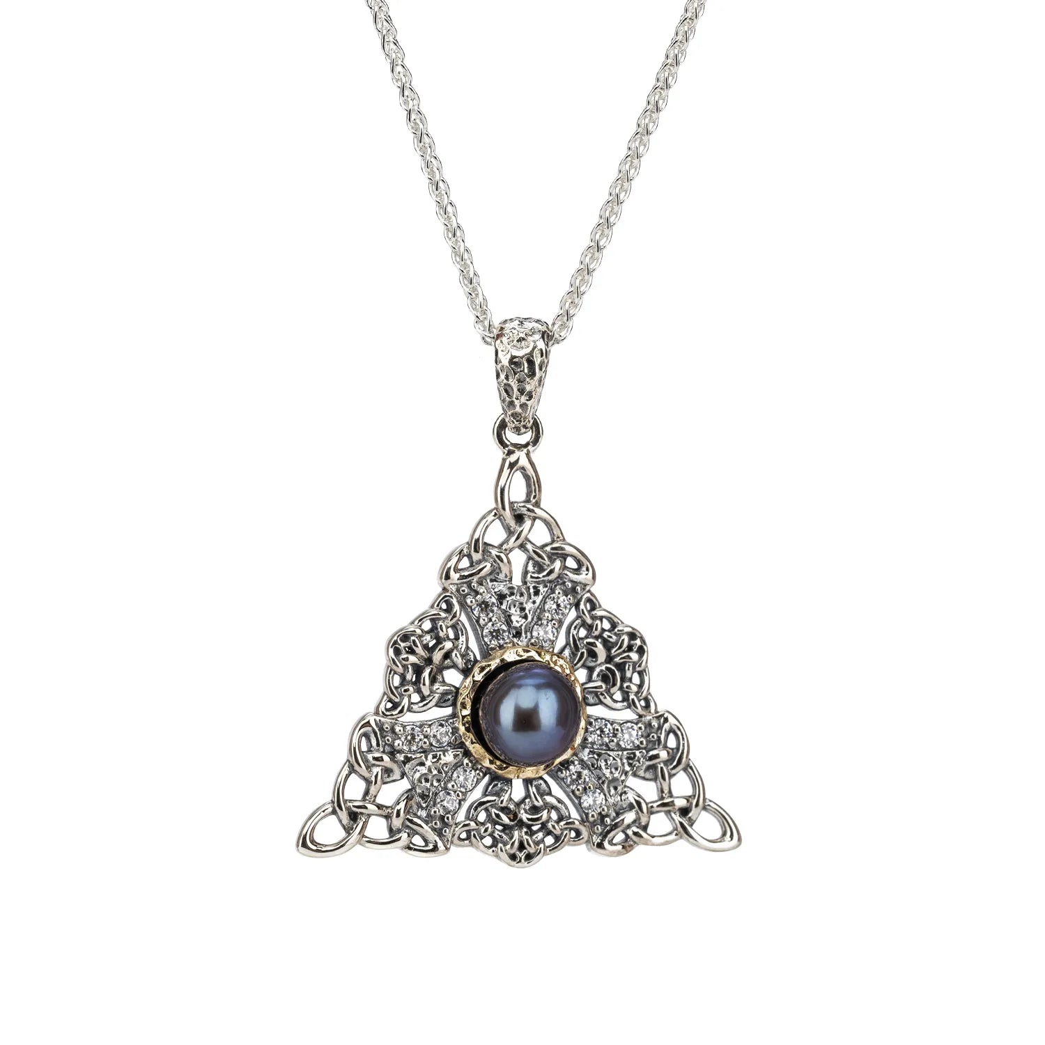 Keith Jack Sterling Silver + 10k Peacock Fresh Water Pearl & CZ Celestial Triangular Pendant