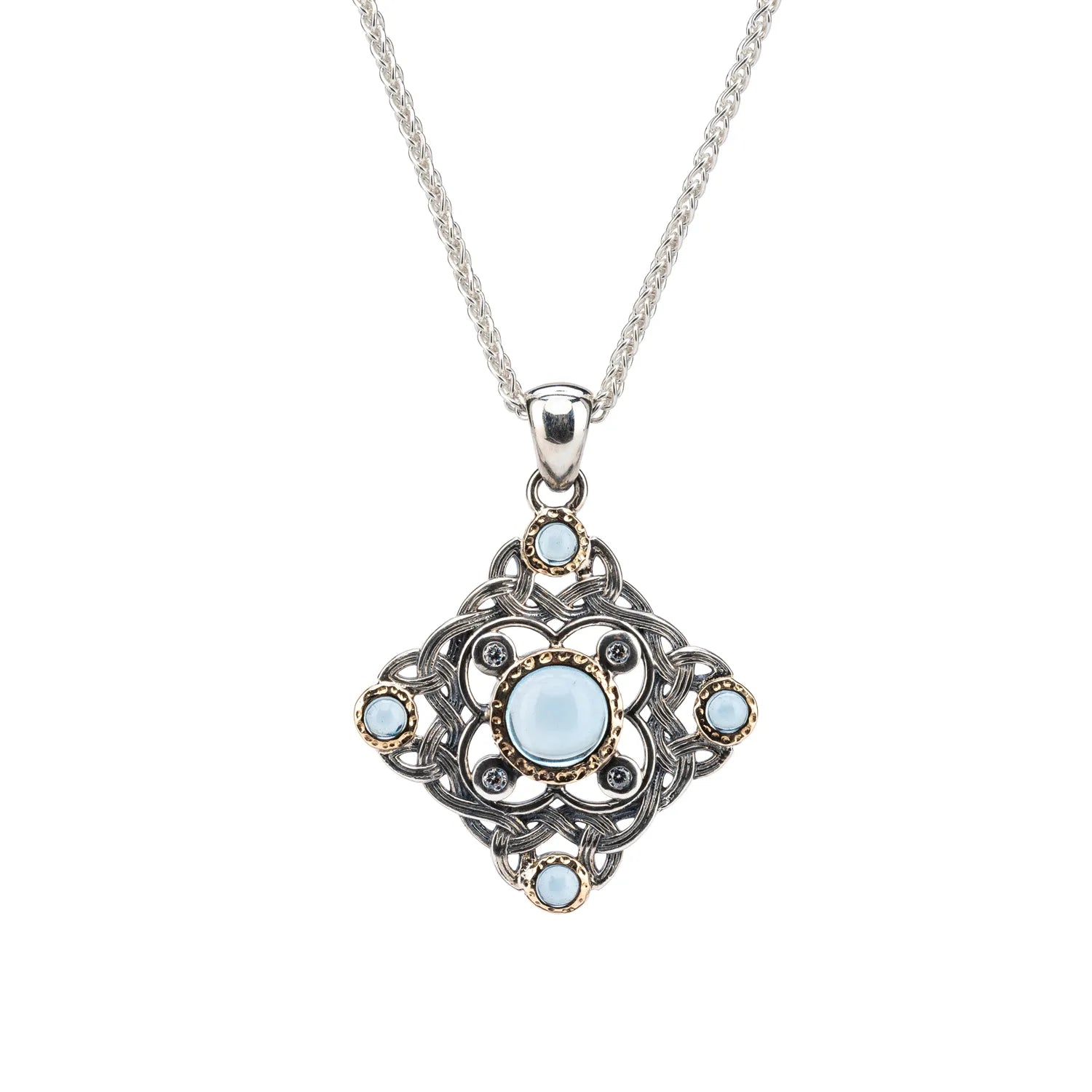 Keith Jack Sterling Silver + 10k Sky Blue Topaz & CZ Celestial Pendant