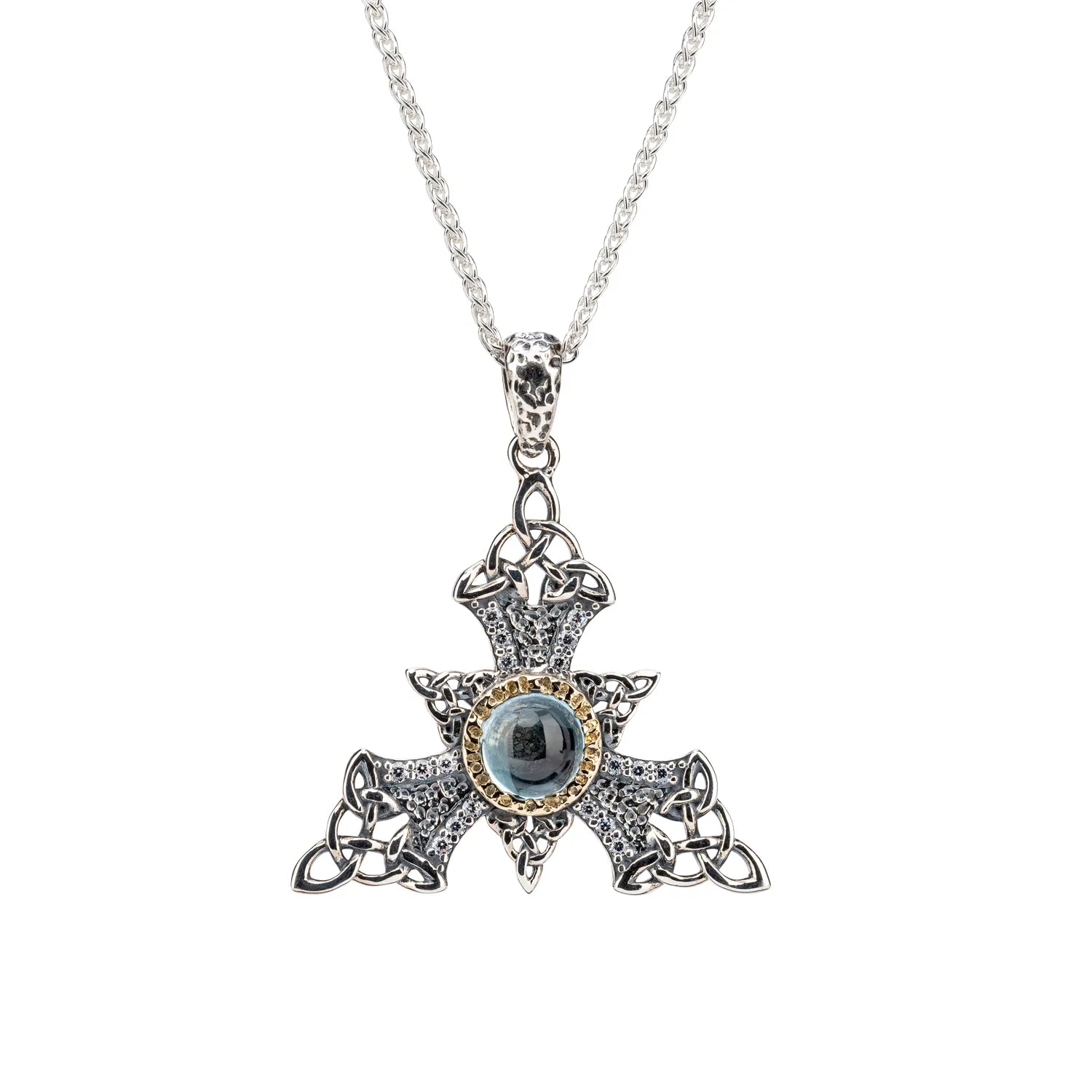 Keith Jack Sterling Silver + 10k Sky Blue Topaz & CZ Celestial Pendant