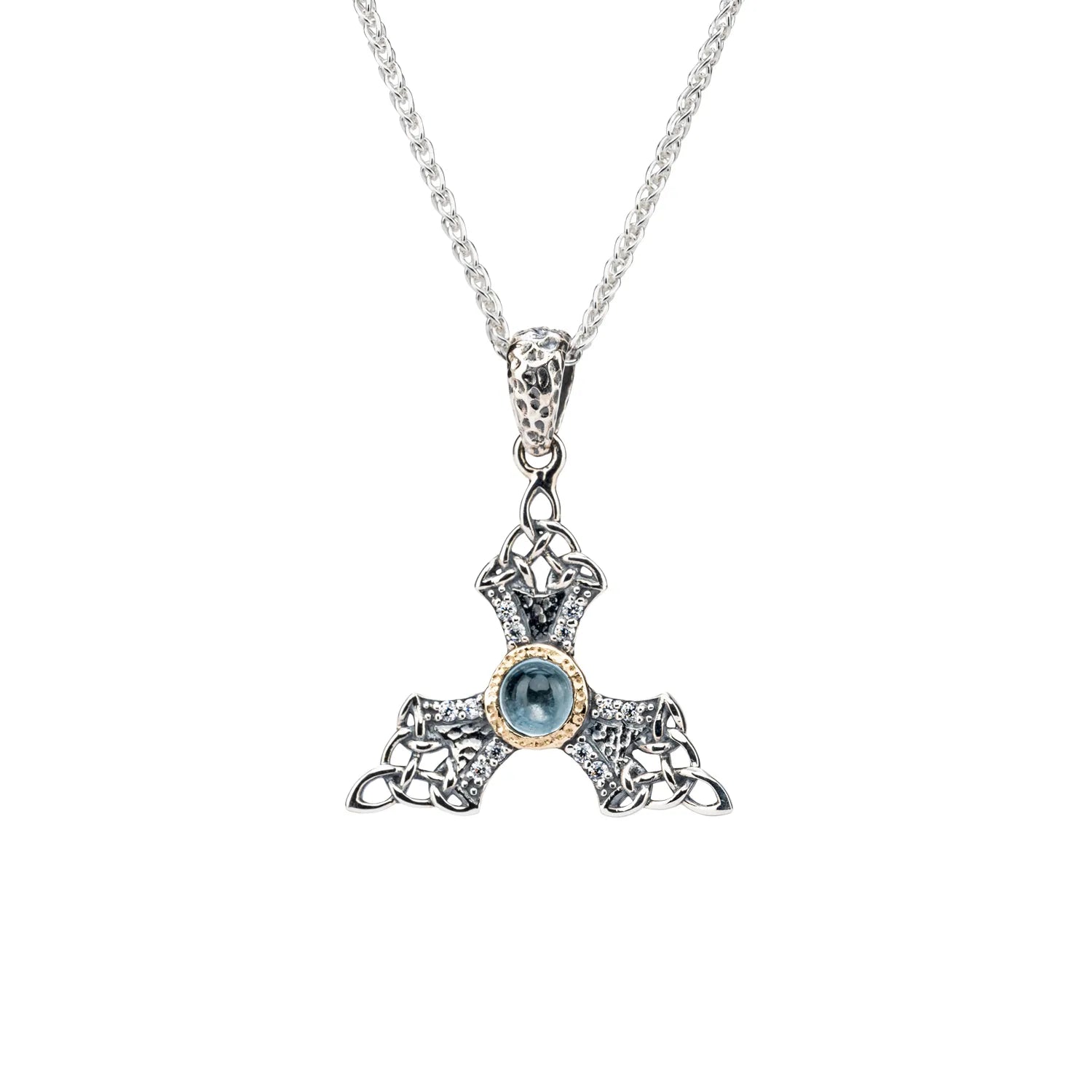 Keith Jack Sterling Silver + 10k Sky Blue Topaz & CZ Celestial Pendant Small