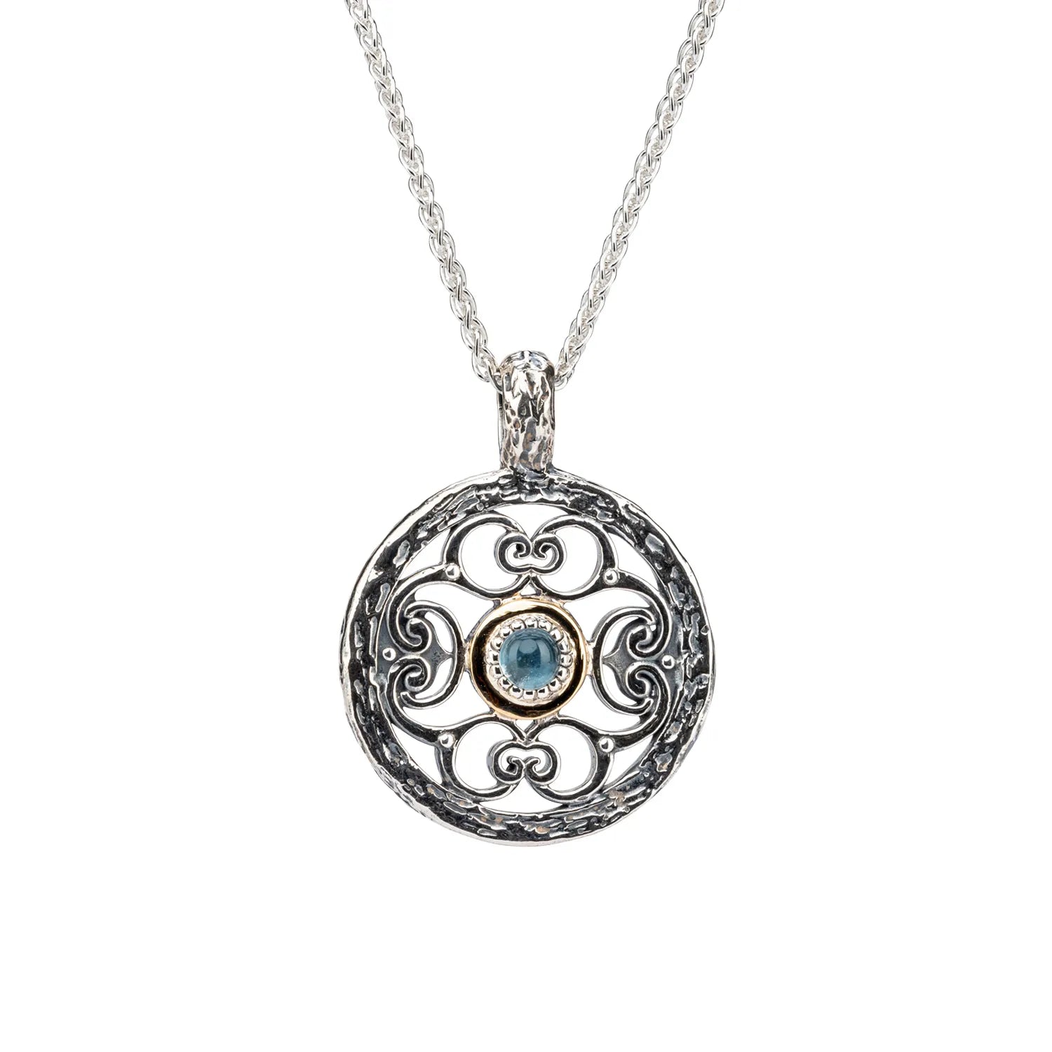 Keith Jack Sterling Silver + 10k Sky Blue Topaz Filigree Whirlpool Pendant