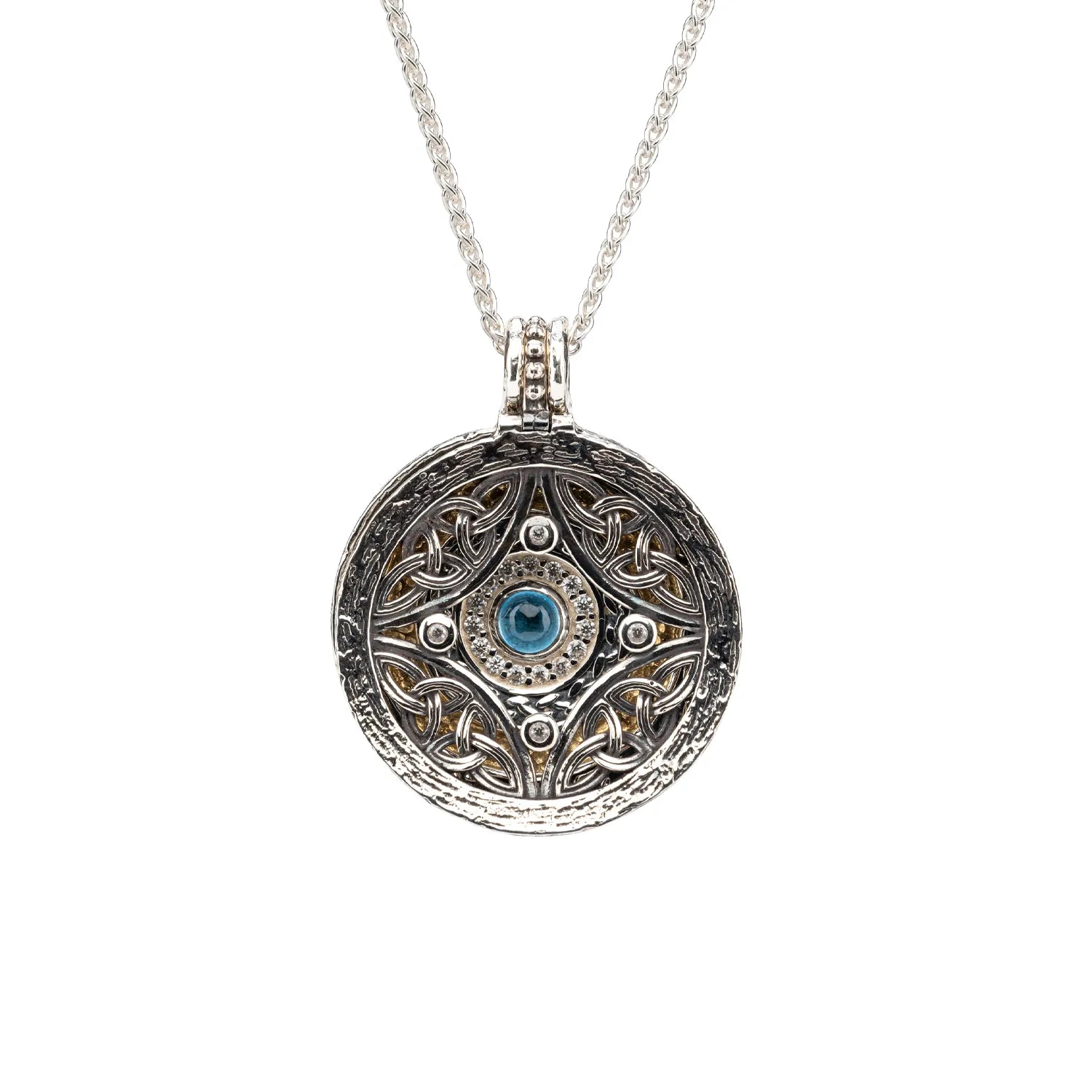 Keith Jack Sterling Silver + 14k Gilded London Blue Topaz Eclipse Multi-Way Shield Pendant