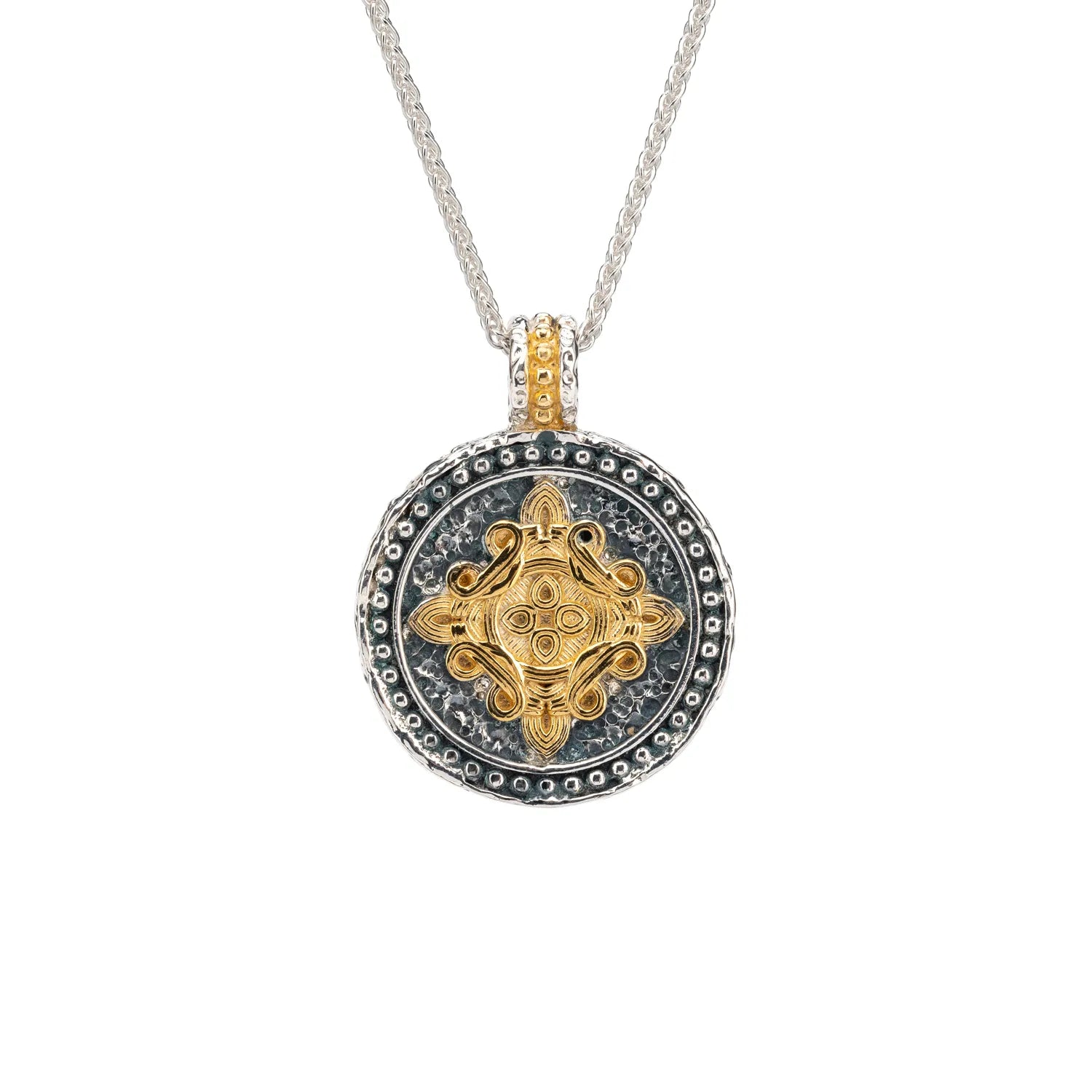 Keith Jack Sterling Silver + 14k Gilded Medallion Shield Pendant