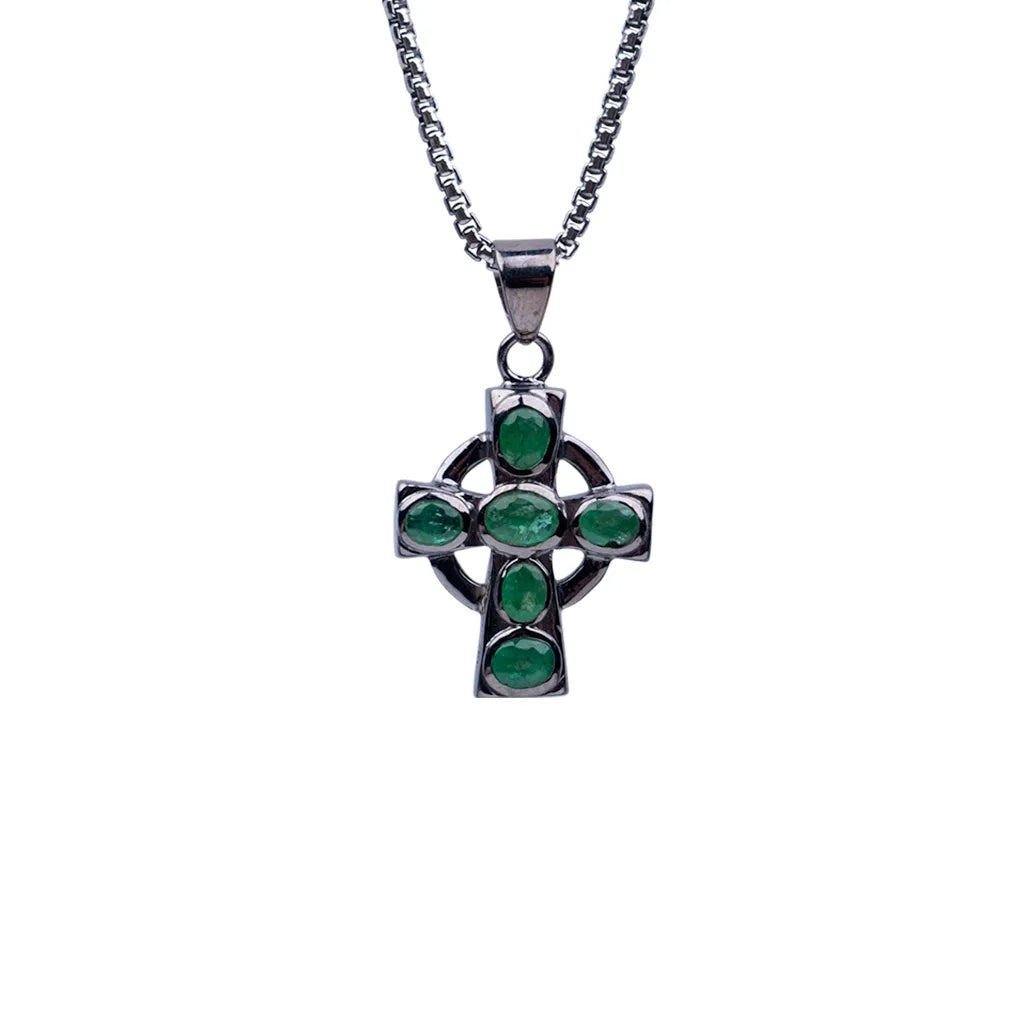 Keith Jack Sterling Silver Emerald .2ctw Black Rhodium Cross Pendant