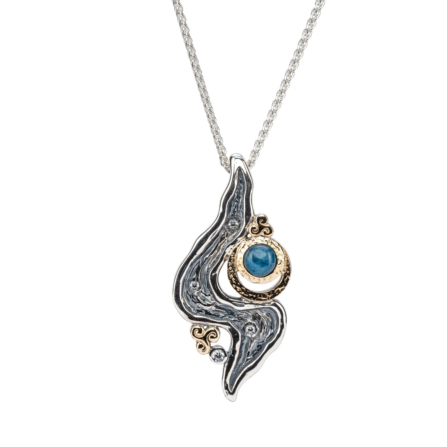 Keith Jack Sterling Silver Oxidized + 10k Apatite & CZ Rocks 'n Rivers Pendant