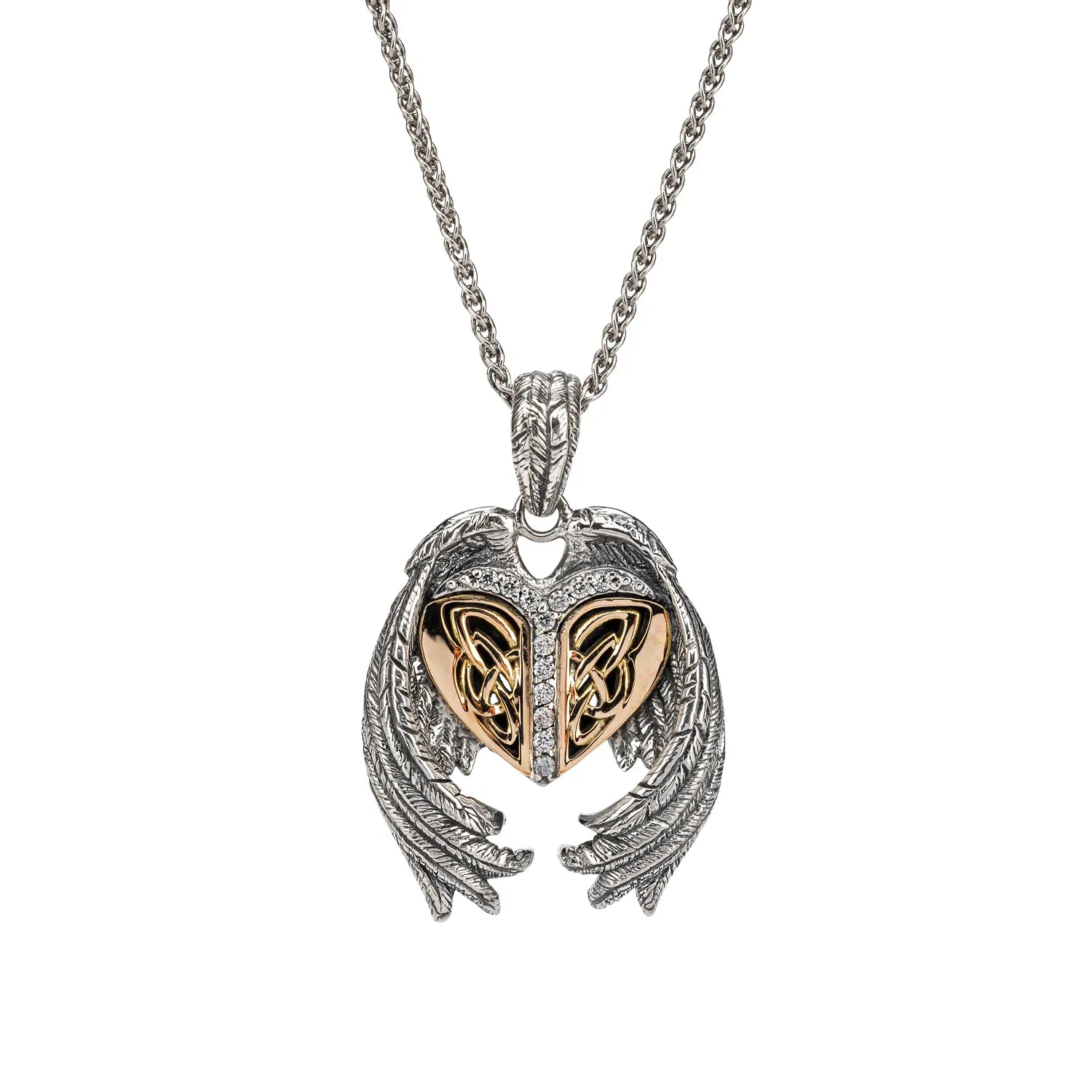 Keith Jack Sterling Silver Oxidized + 10k CZ Heart & Wings Aphrodite Pendant