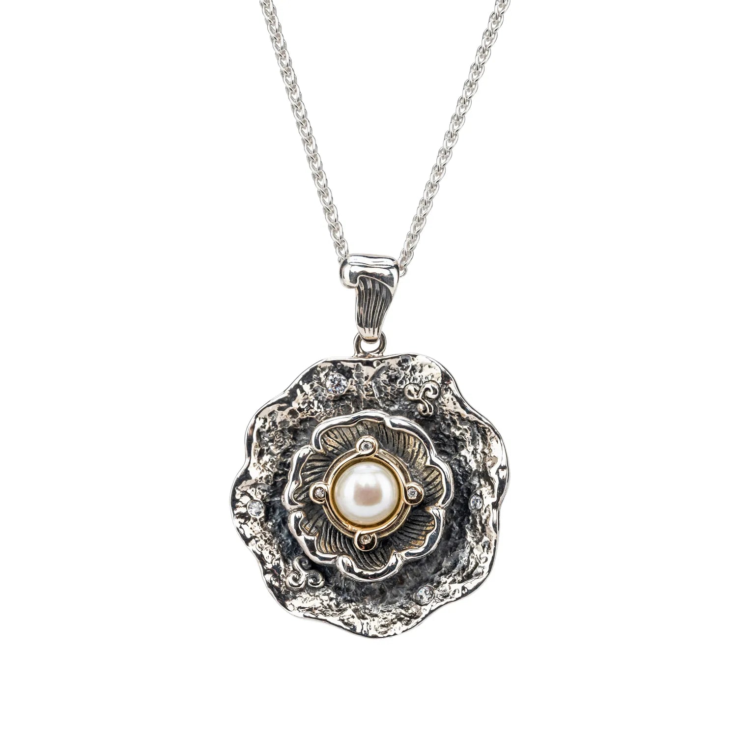 Keith Jack Sterling Silver Oxidized + 10k Fresh Water Pearl & CZ Aphrodite Pendant