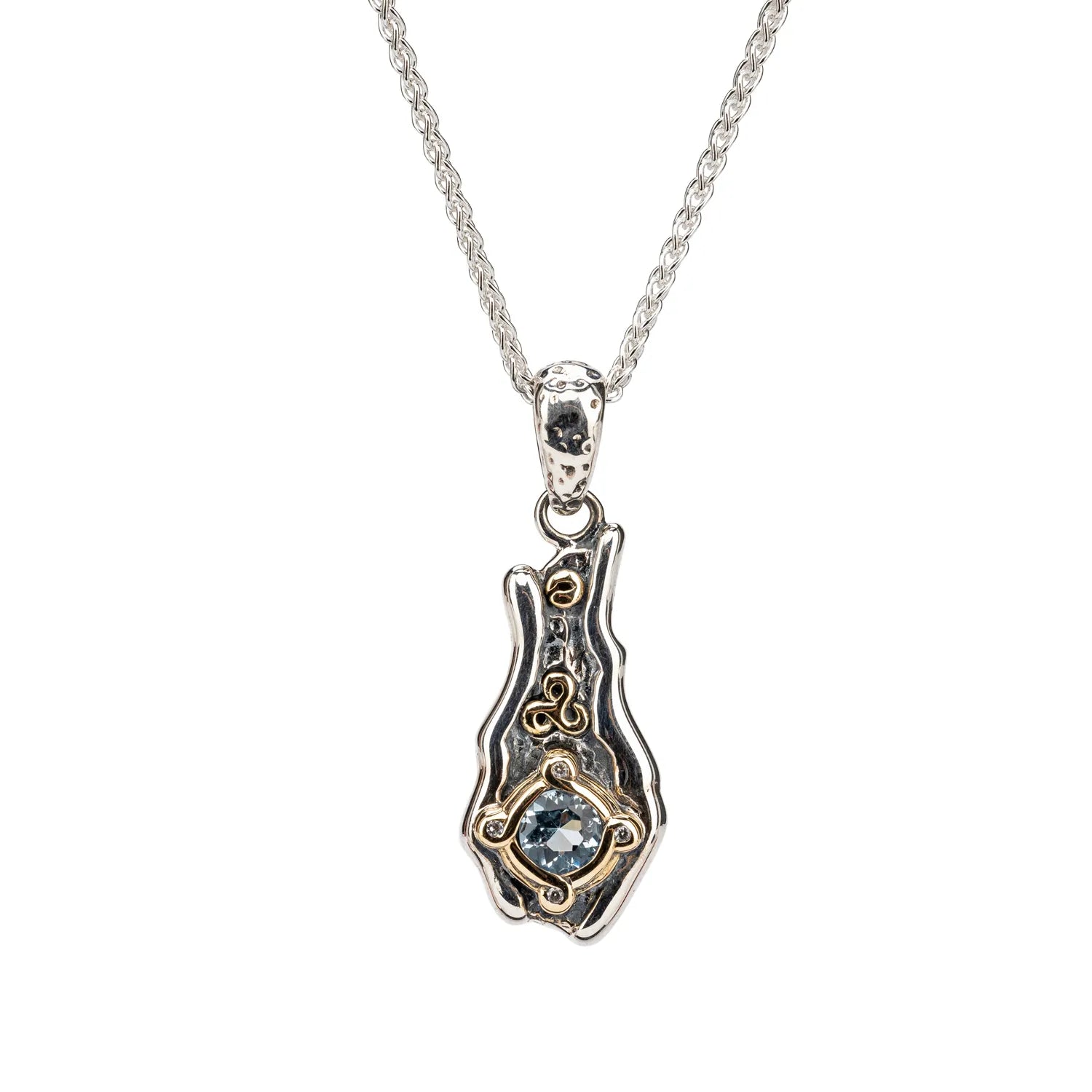 Keith Jack Sterling Silver Oxidized + 10k Sky Blue Topaz & CZ Rocks 'n Rivers Pendant..