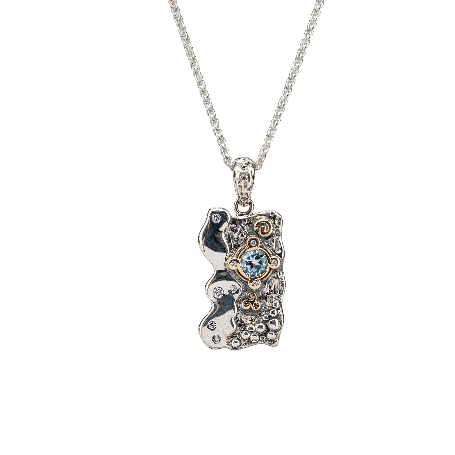 Keith Jack Sterling Silver Oxidized + 10k Sky Blue Topaz & CZ Rocks 'n Rivers Pendant..