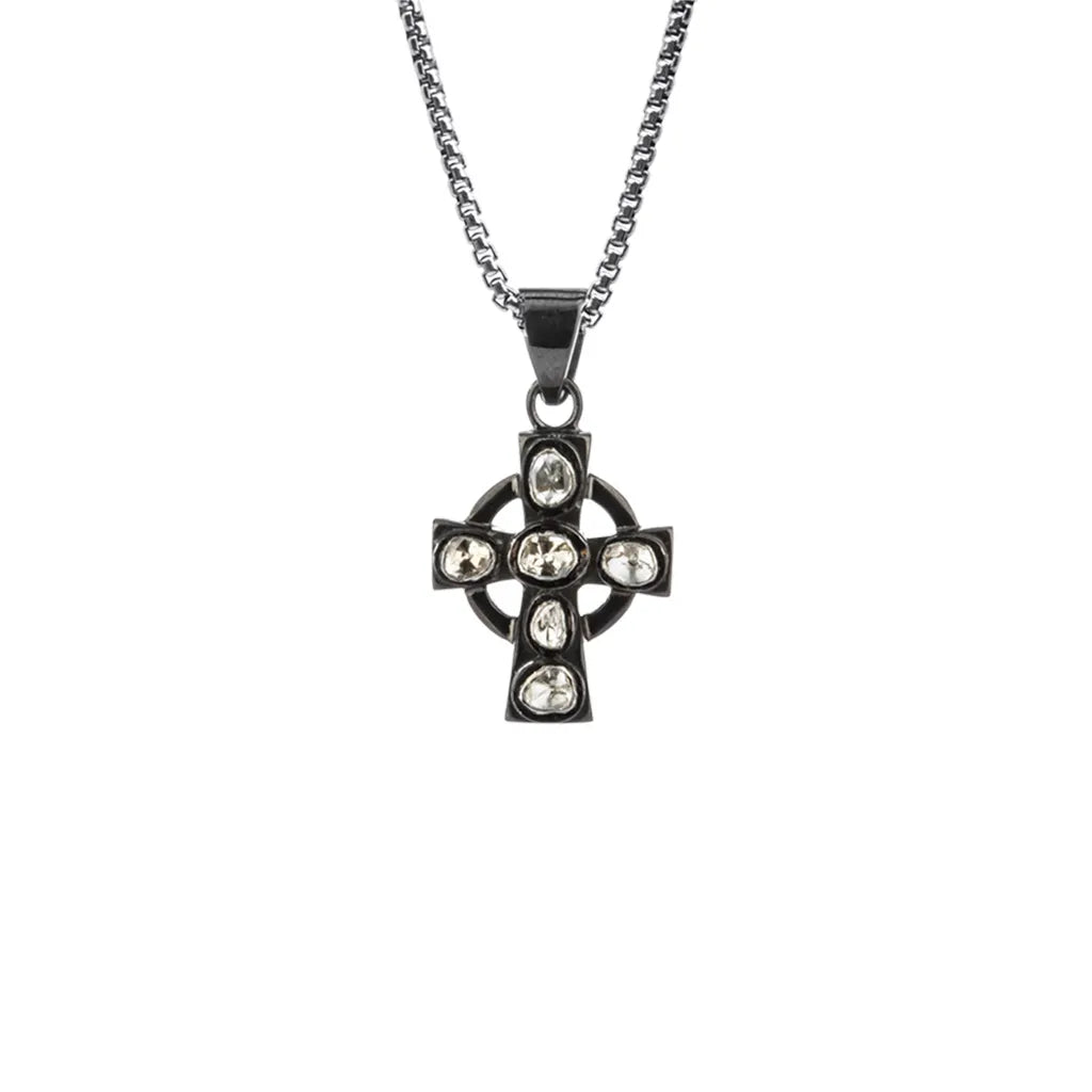 Keith Jack Sterling Silver Raw Diamond .35ctw Black Rhodium Cross Pendant