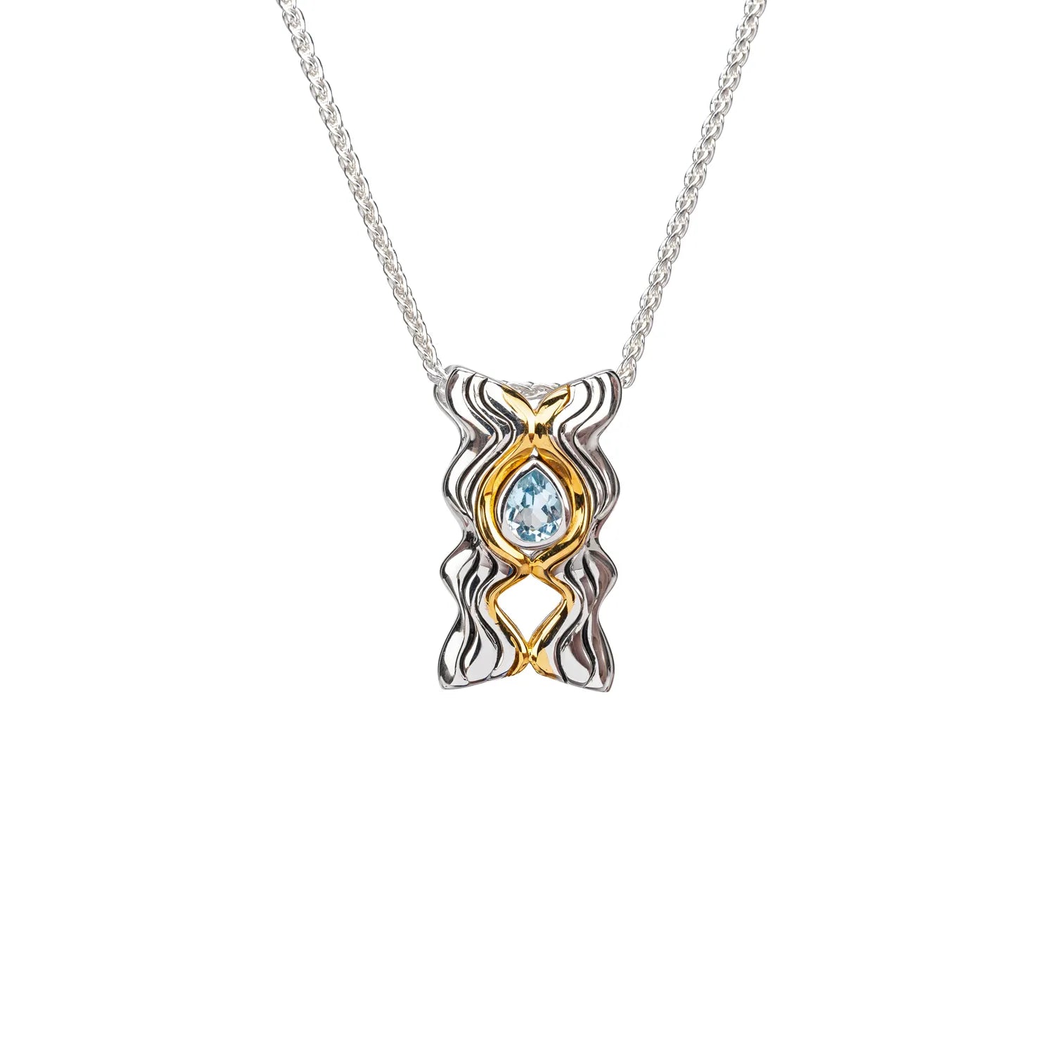 Keith Jack Sterling Silver Rhodium + 10k Blue Topaz Rocks 'n Rivers Pendant