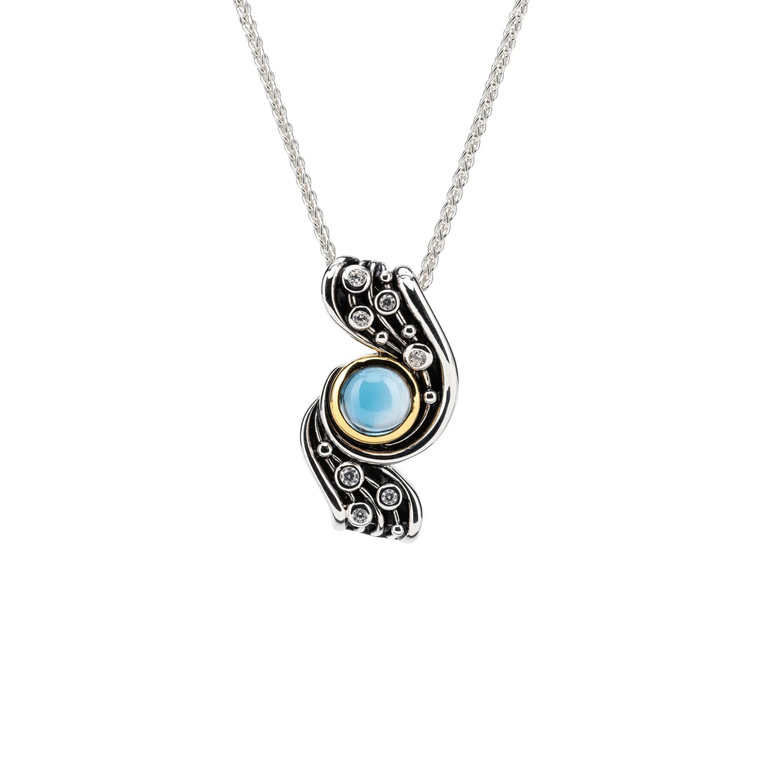 Keith Jack Sterling Silver Rhodium + 10k London Blue Topaz & CZ Celestial Pendant