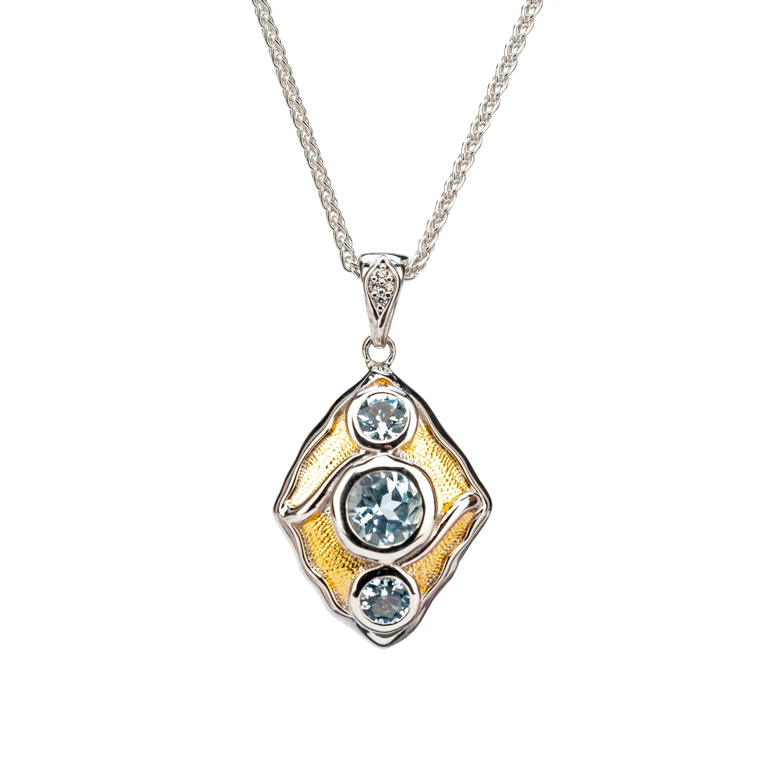 Keith Jack Sterling Silver Rhodium + 23k Gilded Sky Blue Topaz & CZ Rocks 'n Rivers Pendant