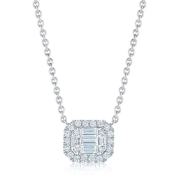 KWIAT Sunburst Illusion Emerald Cut Diamond Halo Necklace