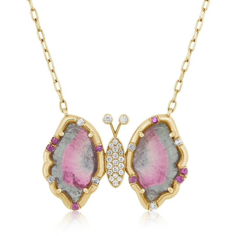 LAUREN K Watermelon Tourmaline Butterfly Necklace