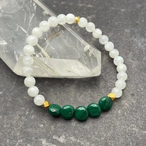 Dainty Moonstone & Malachite Stretch Bracelet