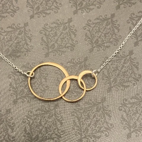 Rose Gold Interlocking Rings on Sterling Chain