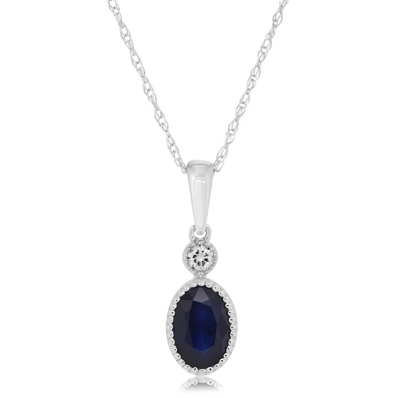 Oval Blue Sapphire & Diamond Halo Necklace