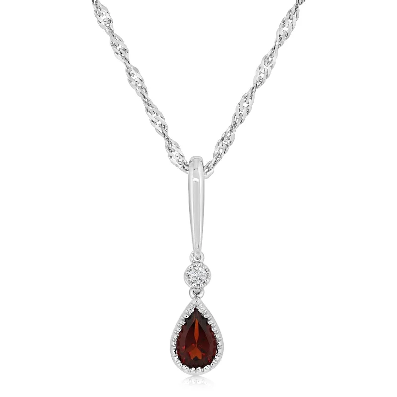 Pear Shape Garnet & Diamond Drop Pendant