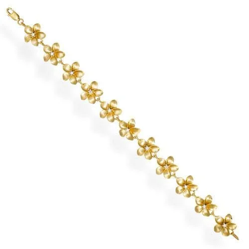 Plumeria Bracelet in Gold with Diamonds - 13mm - Size 7.25"