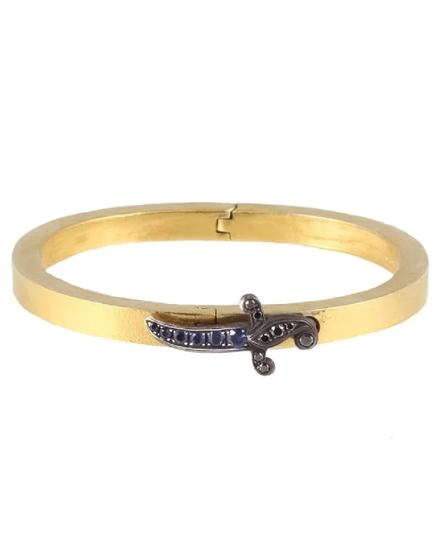 Polished Gold Blue Sapphire Dagger Bangle