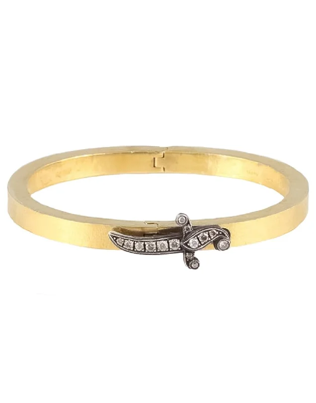 Polished Gold Diamond Dagger Bangle