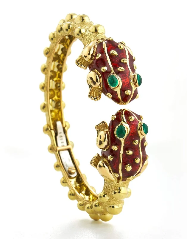 Red Enamel and Emerald Baby Frog Bangle