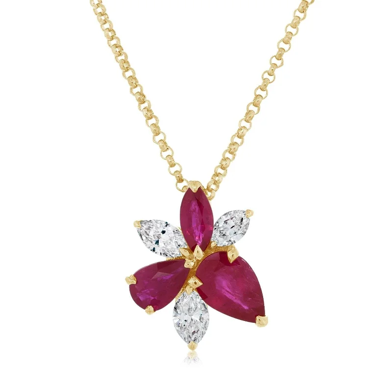 Ruby & Diamond Cluster Necklace