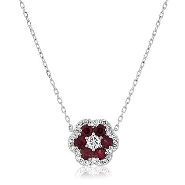 Ruby & Diamond Flower Necklace