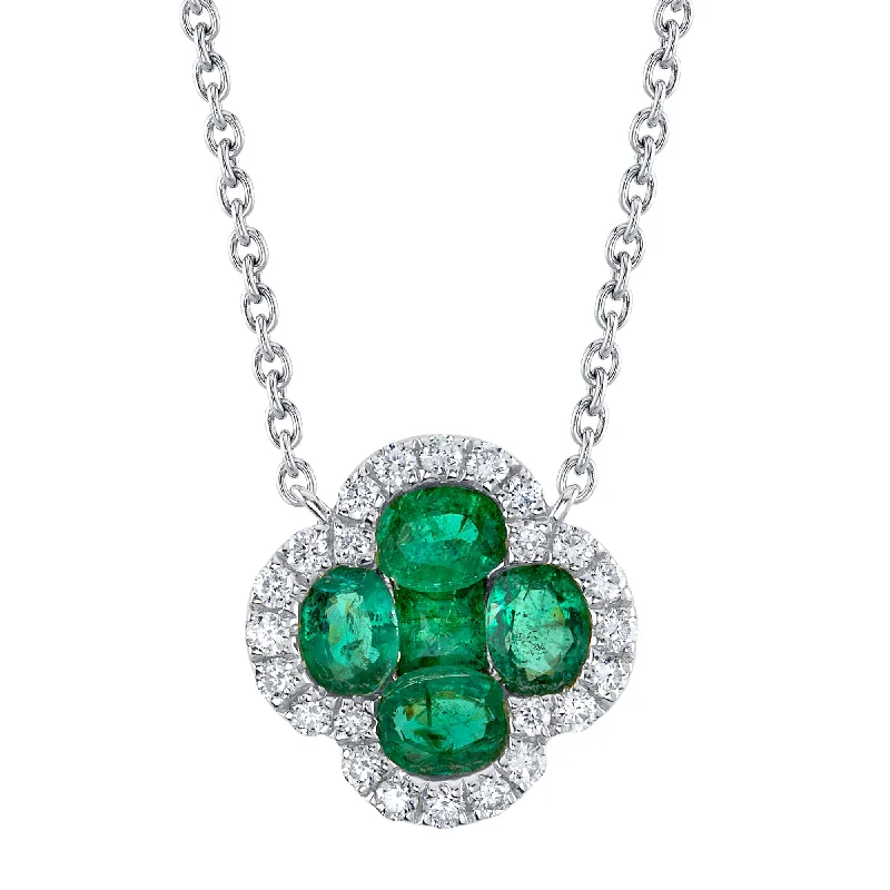 0.16CT DIAMOND & 0.65CT EMERALD 14K W/G CLOVER NECKLACE