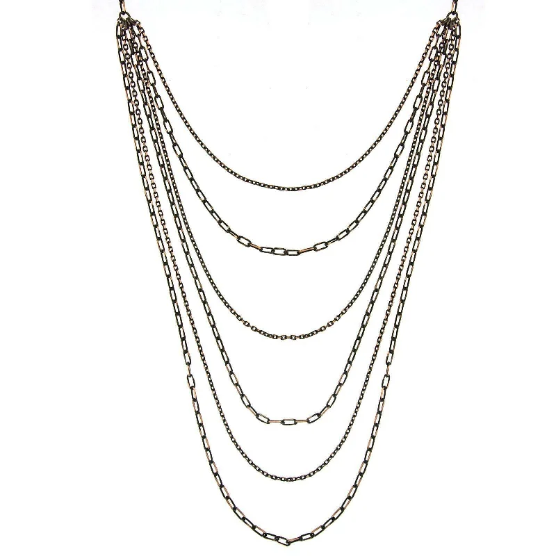 1928 Jewelry Eclipse Black And Gold 6-Strand Layered Chain Necklace 16" + 3" Extender