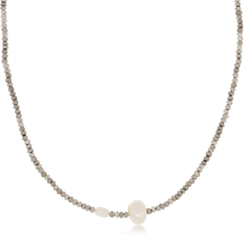 Silver Pyrite & Baroque Pearl Necklace