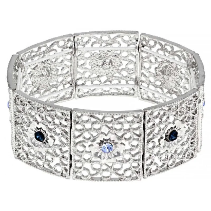 1928 Jewelry Sapphire Blue Crystal Filigree Stretch Bracelet