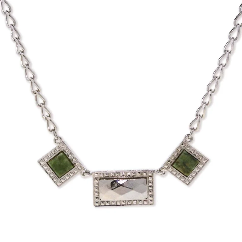 1928 Jewelry Gemstone Square Rectangle Chain Necklace 16" + 3" Extender