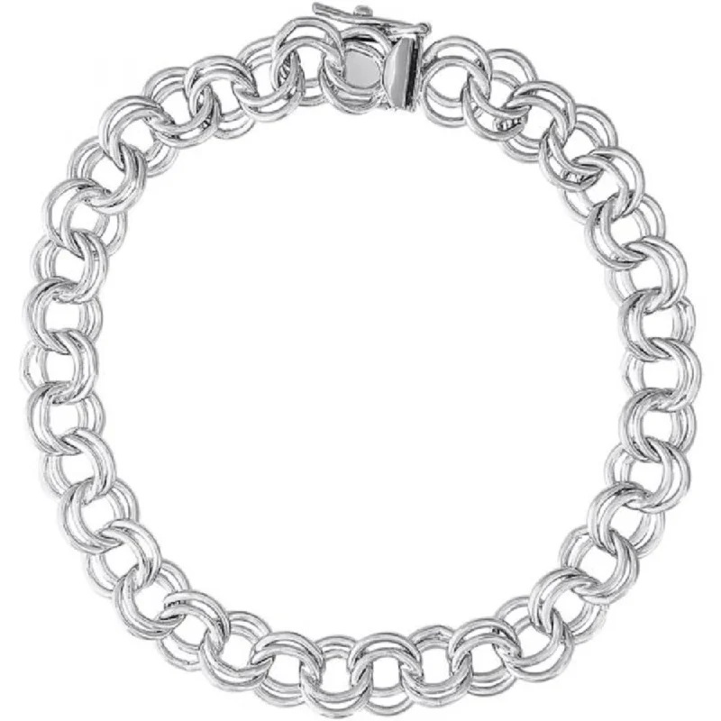 Sterling Silver Large Double Link Curb Classic Charm Bracelet