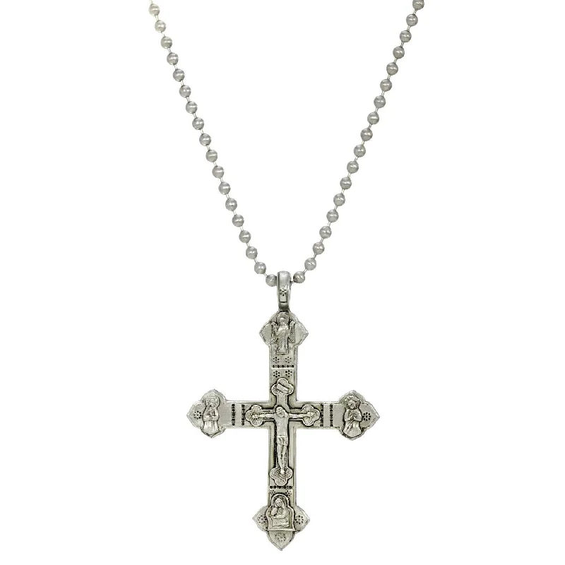 Symbols of Faith Stainless Steel Chain Large Crucifix Pendant Necklace 22"