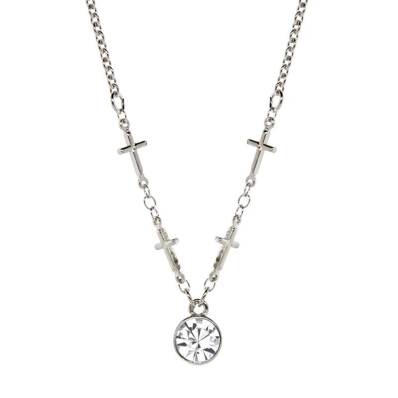 Symbols Of Faith Cross Chain Crystal Pendant Necklace 16" + 3" Extender