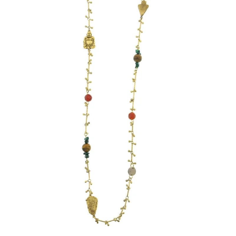 T.R.U. Droplet Chain With Buddha And Gemstone Accents Necklace 44"