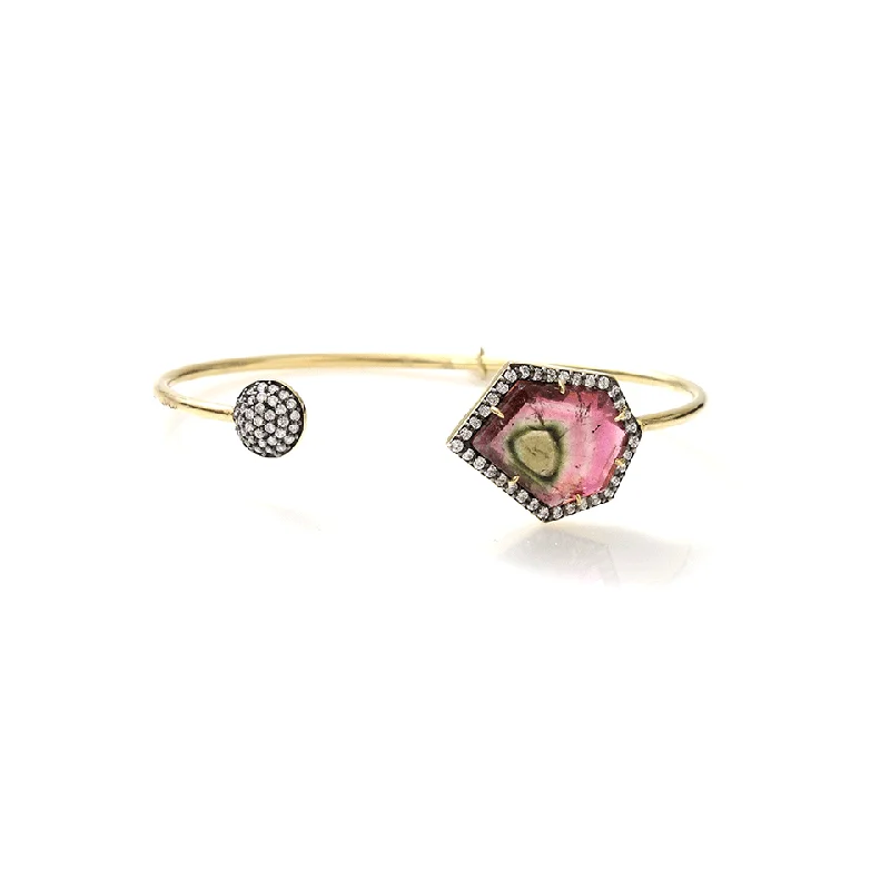 Tourmaline And Diamond Pave Ball Bangle