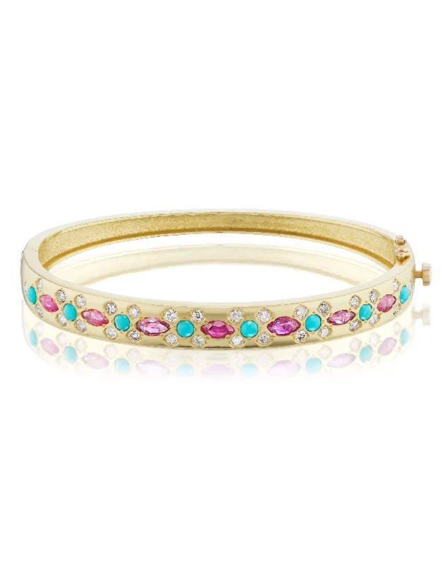 Turquoise Ruby and Diamond Bangle