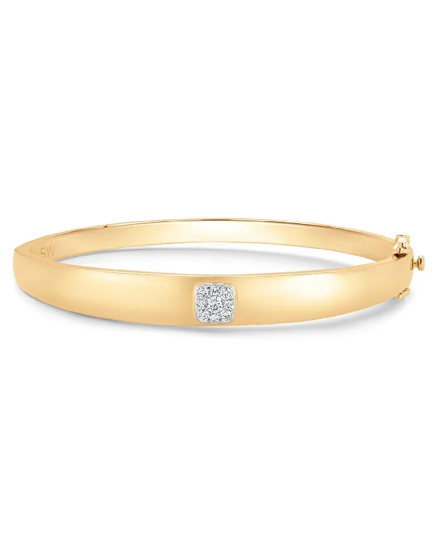 Unity Reverie Yellow Gold White Diamond Cushion Bangle